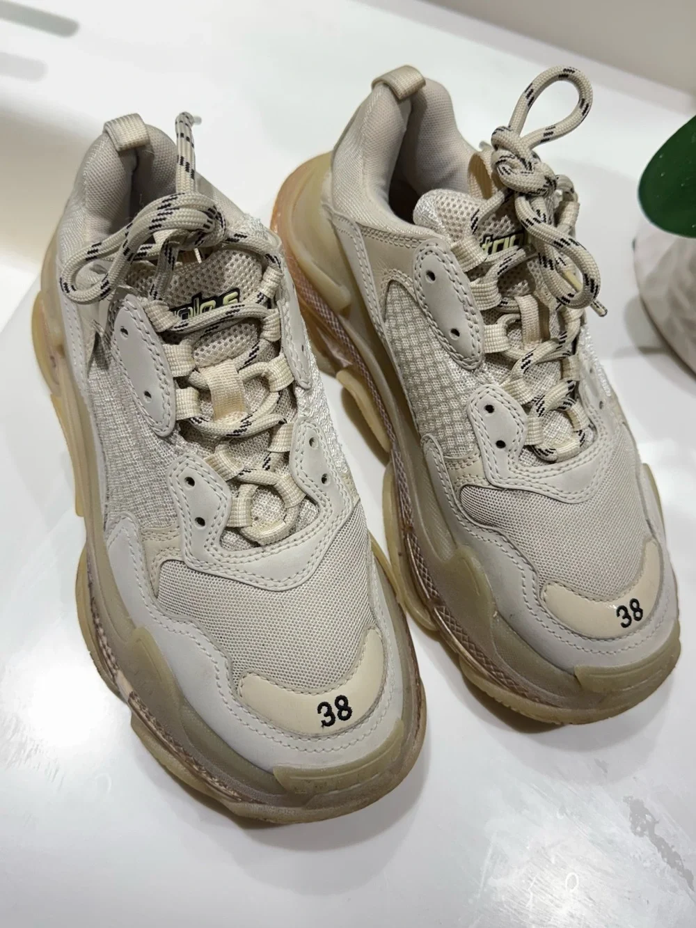 Balenciaga Chunky Triple-S Style Sneakers — Cream & Beige